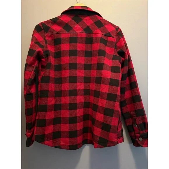 Orvis Jacket Womens Size S Red Black Buffalo Plaid Fleece Lined Snap Front - Picture 5 of 8